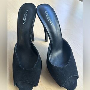 Tony Bianco Australia Black Suede Peep-Toe 5” Heels – (Designer Stiletto Heels)